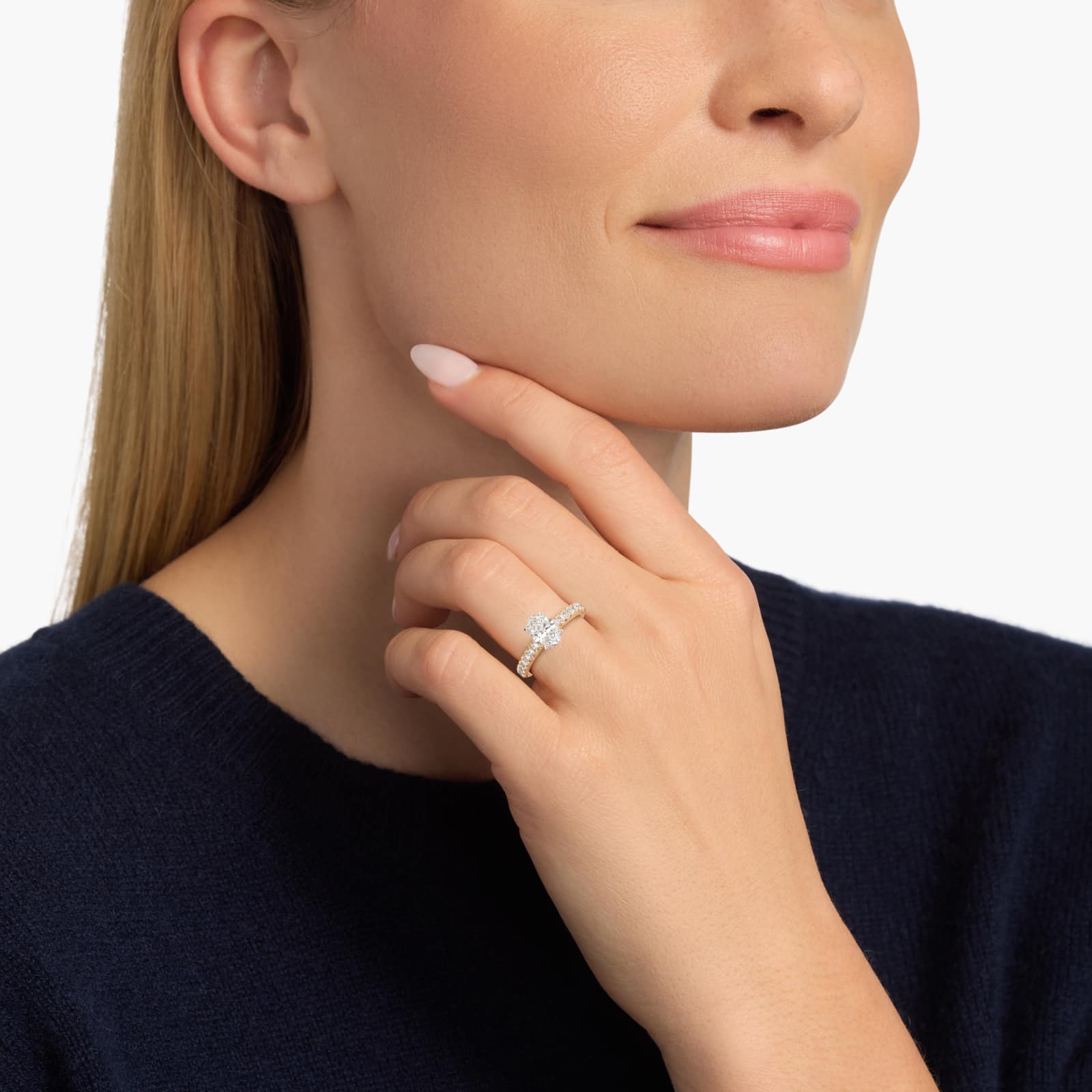 Round Cut Certified Lab-Grown Diamond French Pavé Engagement Ring