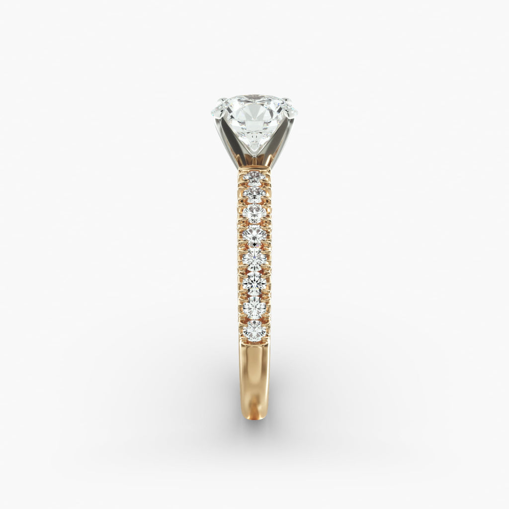 Round Cut Certified Lab-Grown Diamond French Pavé Engagement Ring