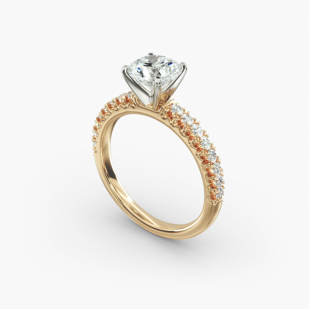 Round Cut Certified Lab-Grown Diamond French Pavé Engagement Ring