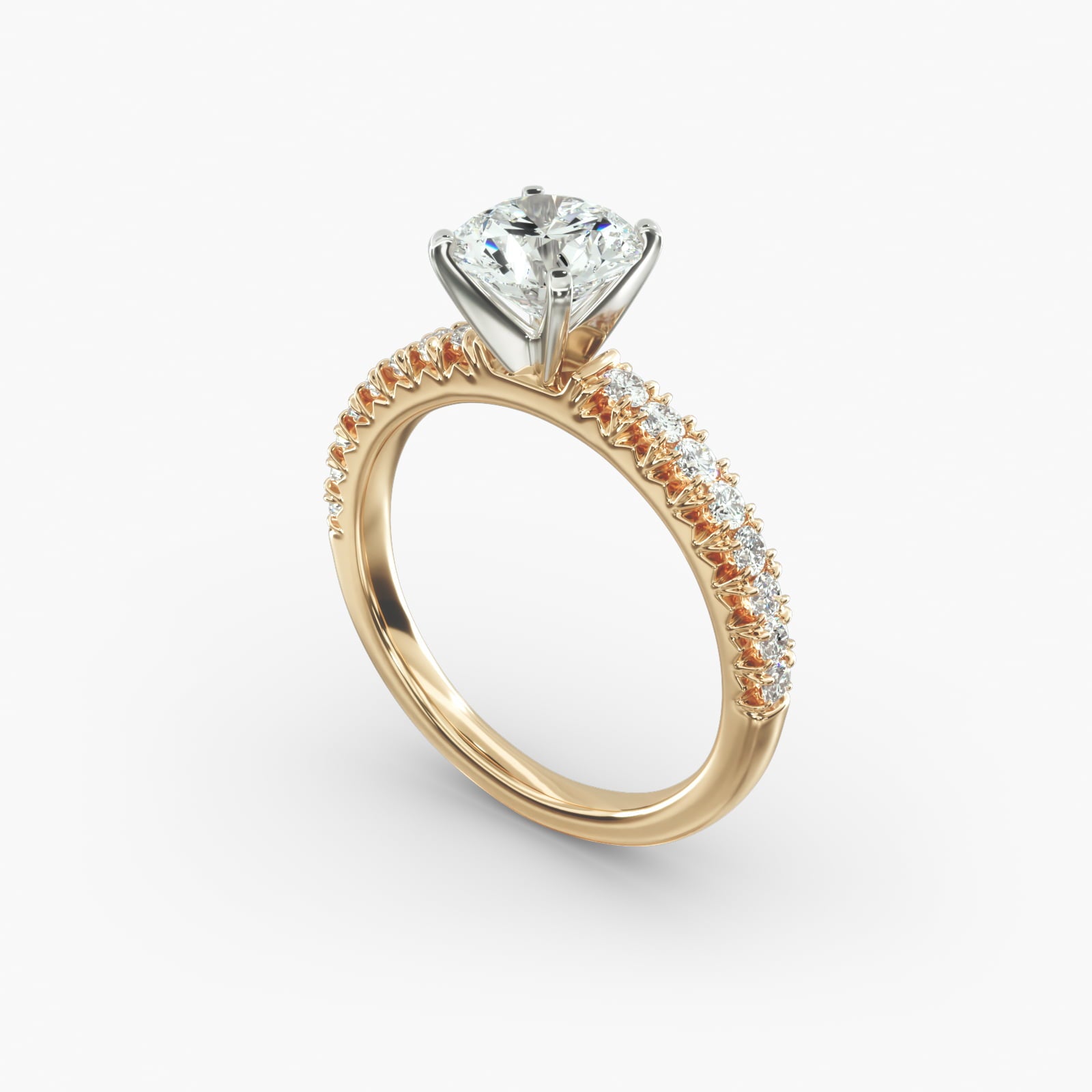 Round Cut Certified Lab-Grown Diamond French Pavé Engagement Ring