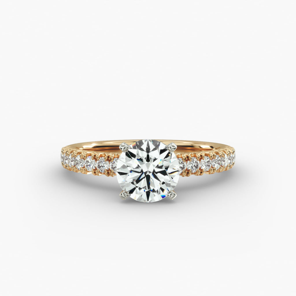 Round Cut Certified Lab-Grown Diamond French Pavé Engagement Ring