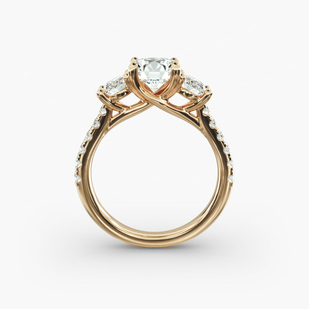 Modern Trellis Three Stone Diamond Engagement Ring