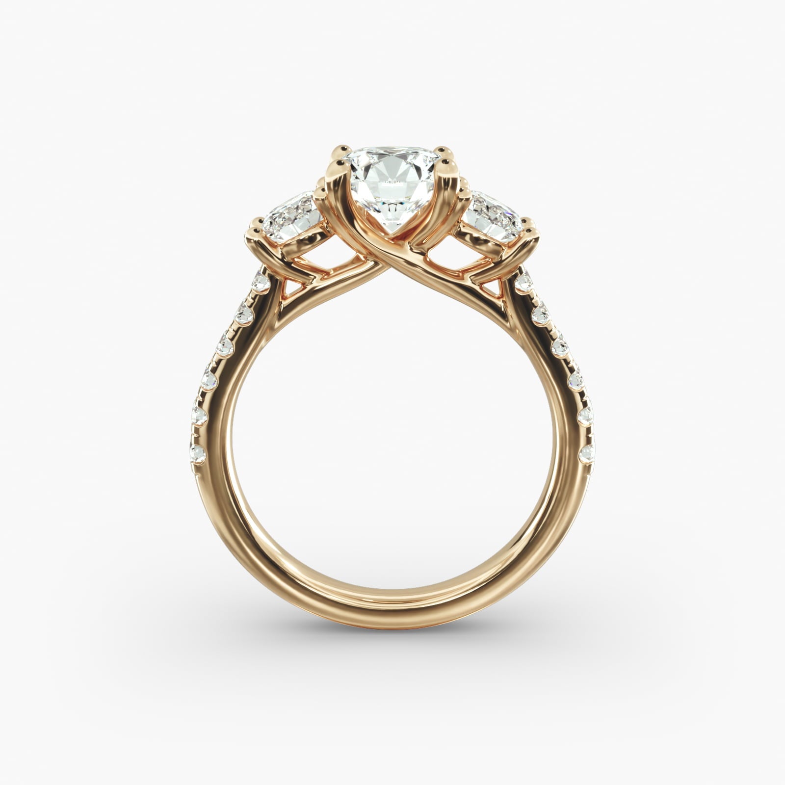Modern Trellis Three Stone Diamond Engagement Ring