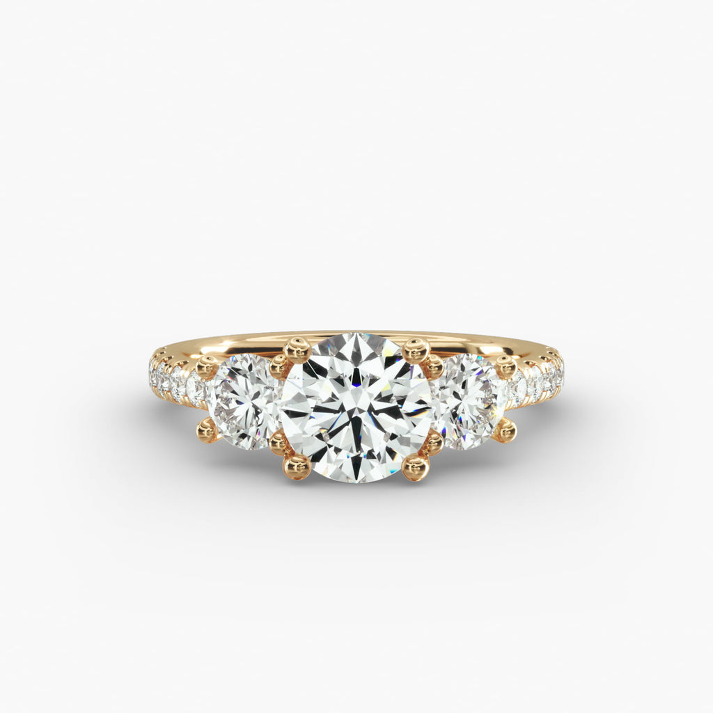 Modern Trellis Three Stone Diamond Engagement Ring