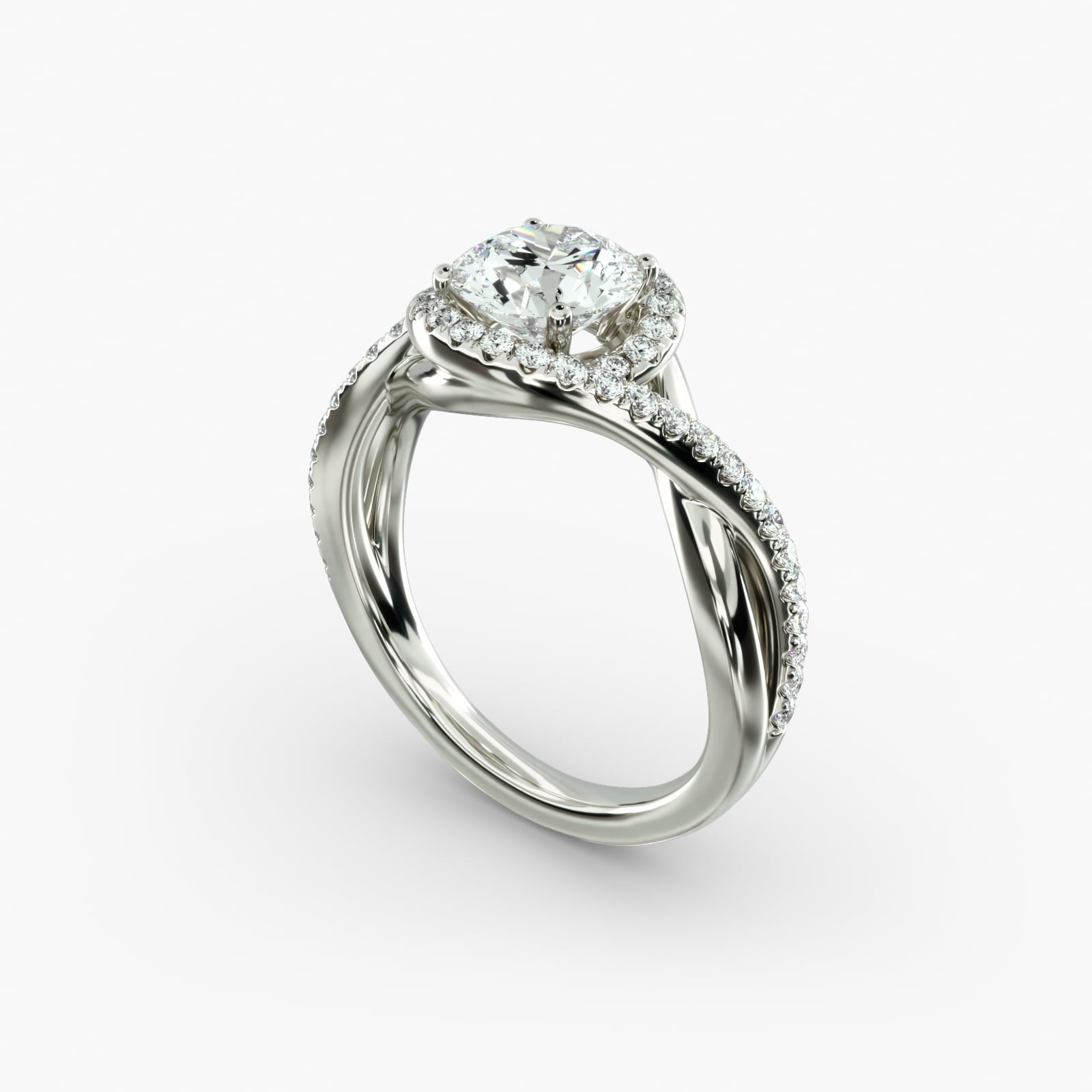 Petite Twisted Halo Diamond Engagement Ring in 14k White Gold