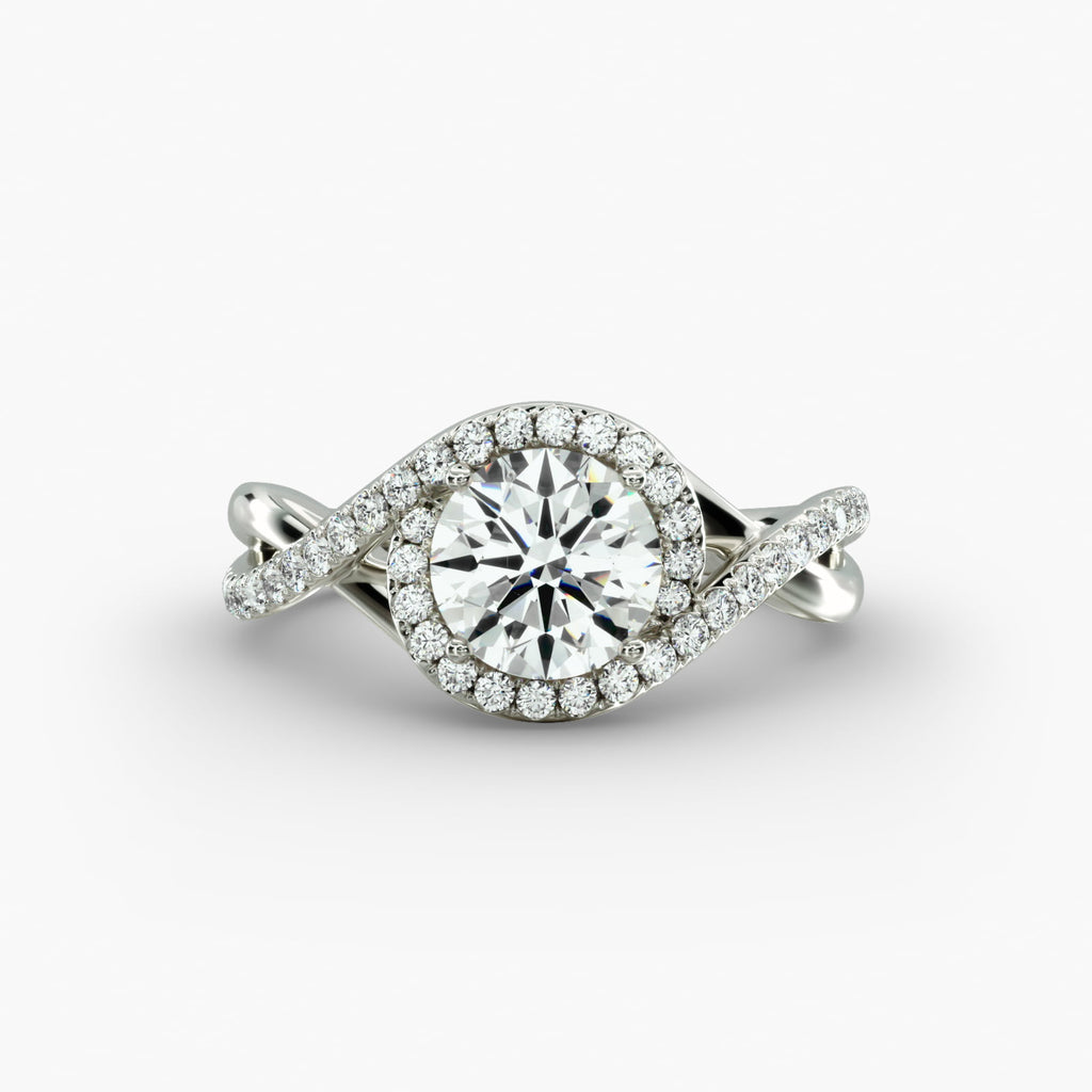 Petite Twisted Halo Diamond Engagement Ring in 14k White Gold