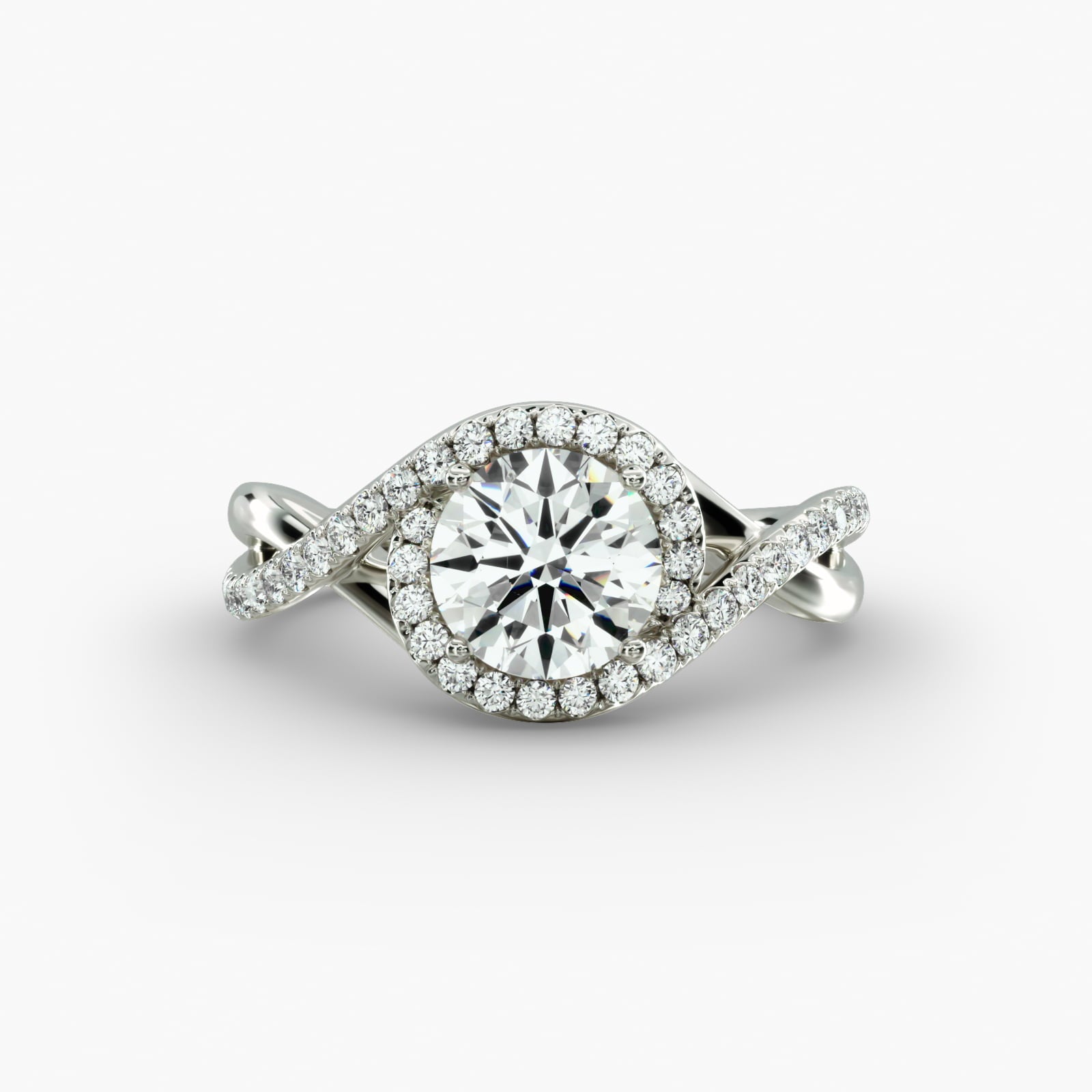 Petite Twisted Halo Diamond Engagement Ring in 14k White Gold