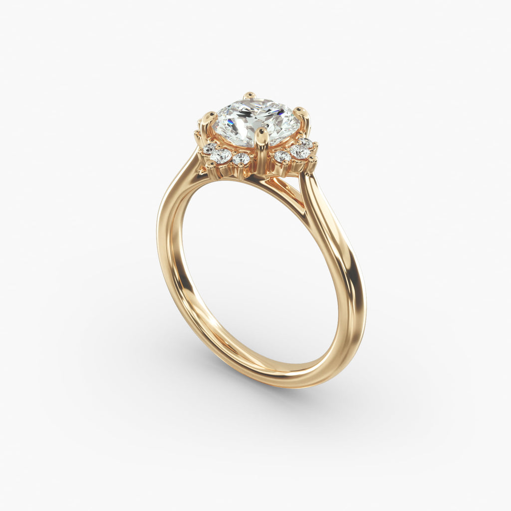 Delicate Ballerina Halo Diamond Engagement Ring in 14k Yellow Gold
