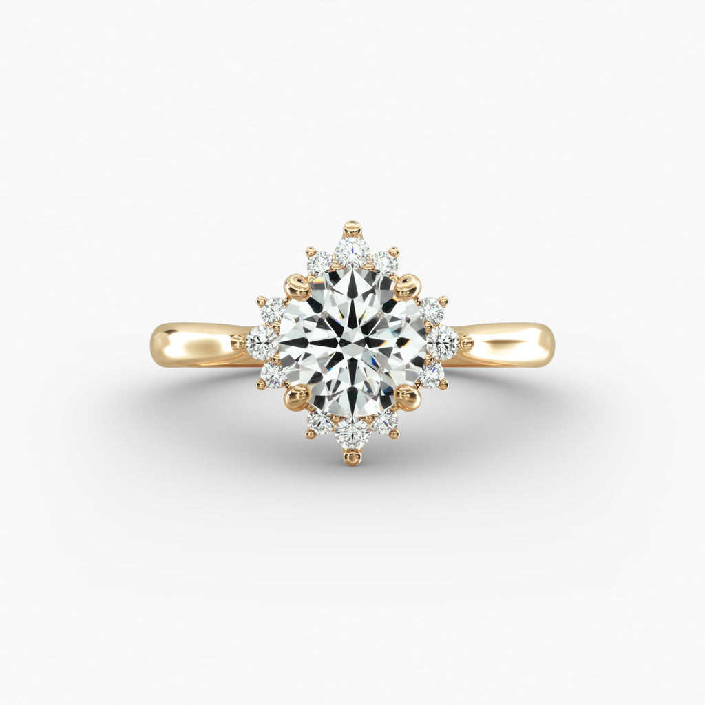 Delicate Ballerina Halo Diamond Engagement Ring in 14k Yellow Gold