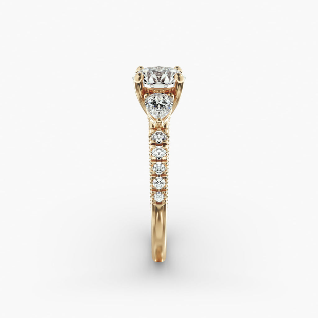 Lace Bridge Three Stone and Pave Diamond Engagement Ring