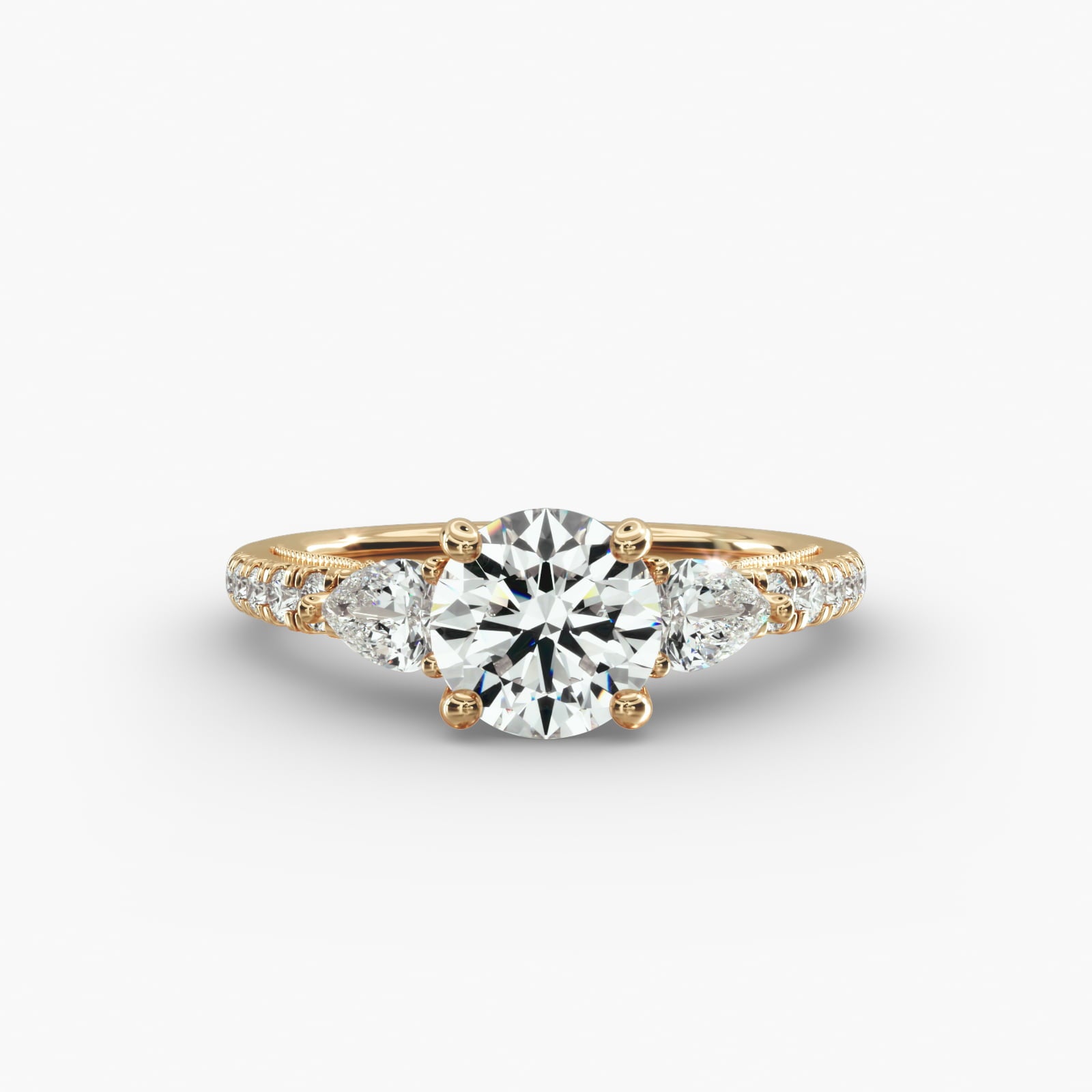 Lace Bridge Three Stone and Pave Diamond Engagement Ring