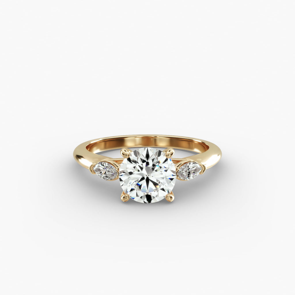 Marquise Cut Diamond Three Stone Engagement Ring In 18K