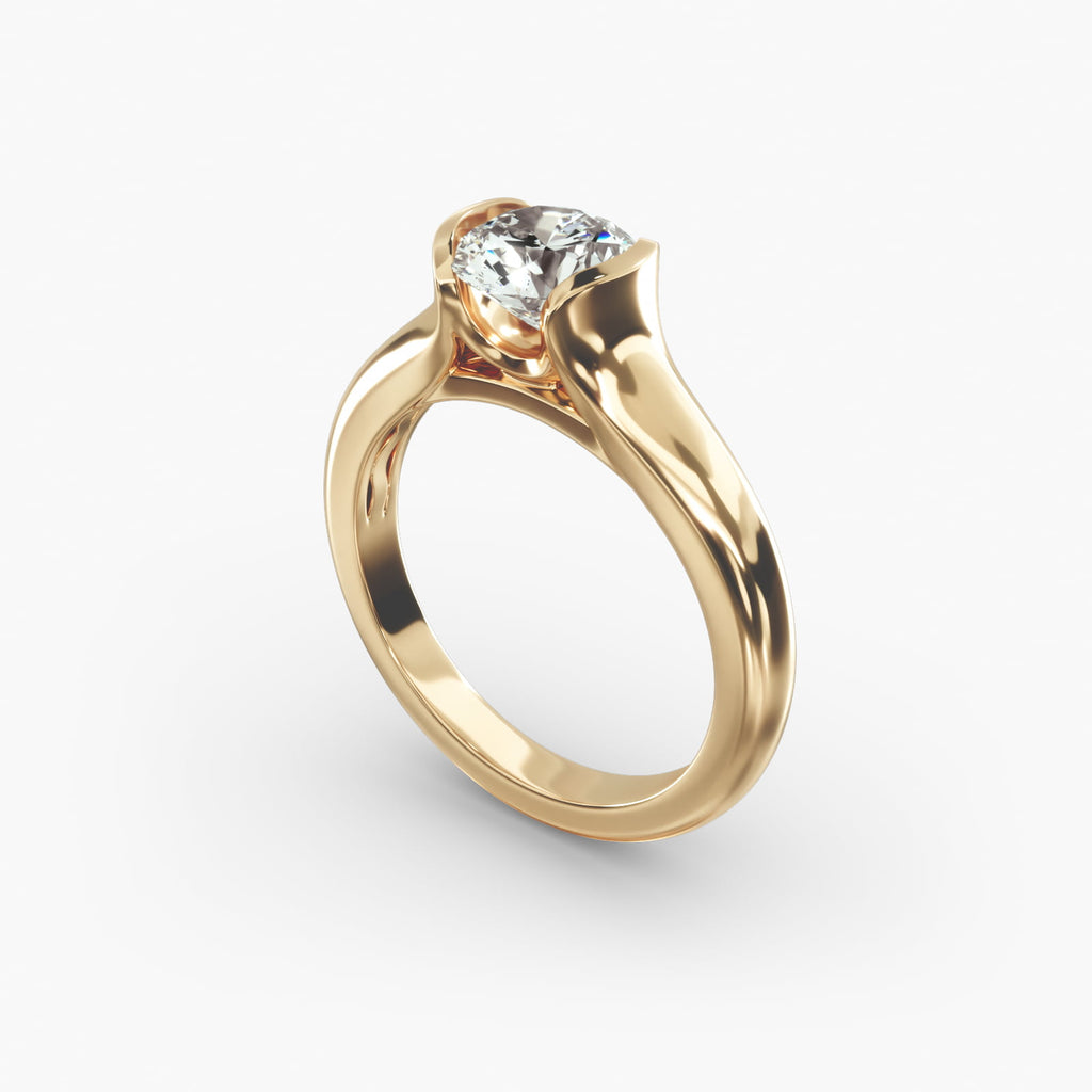 Tapered Half Bezel Tension Engagement Ring In 18K Yellow Gold