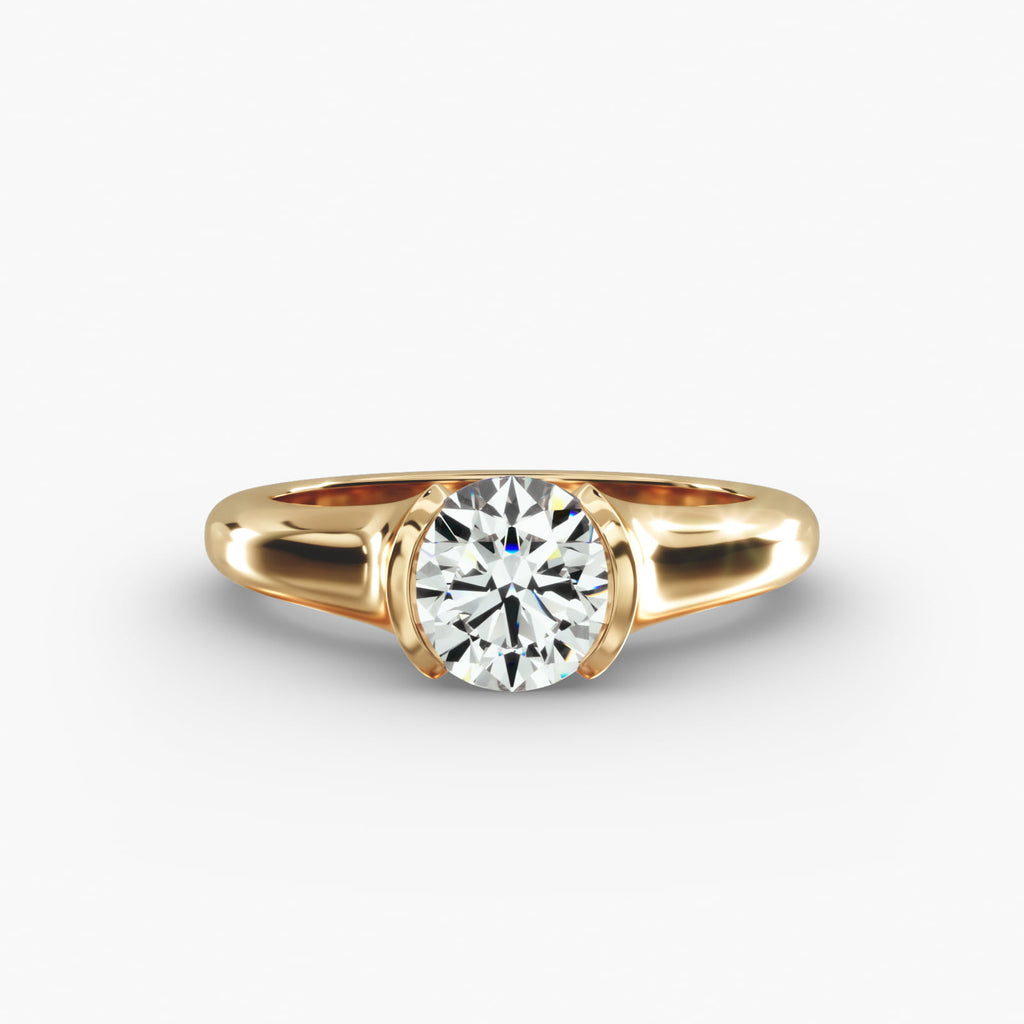 Tapered Half Bezel Tension Engagement Ring In 18K Yellow Gold