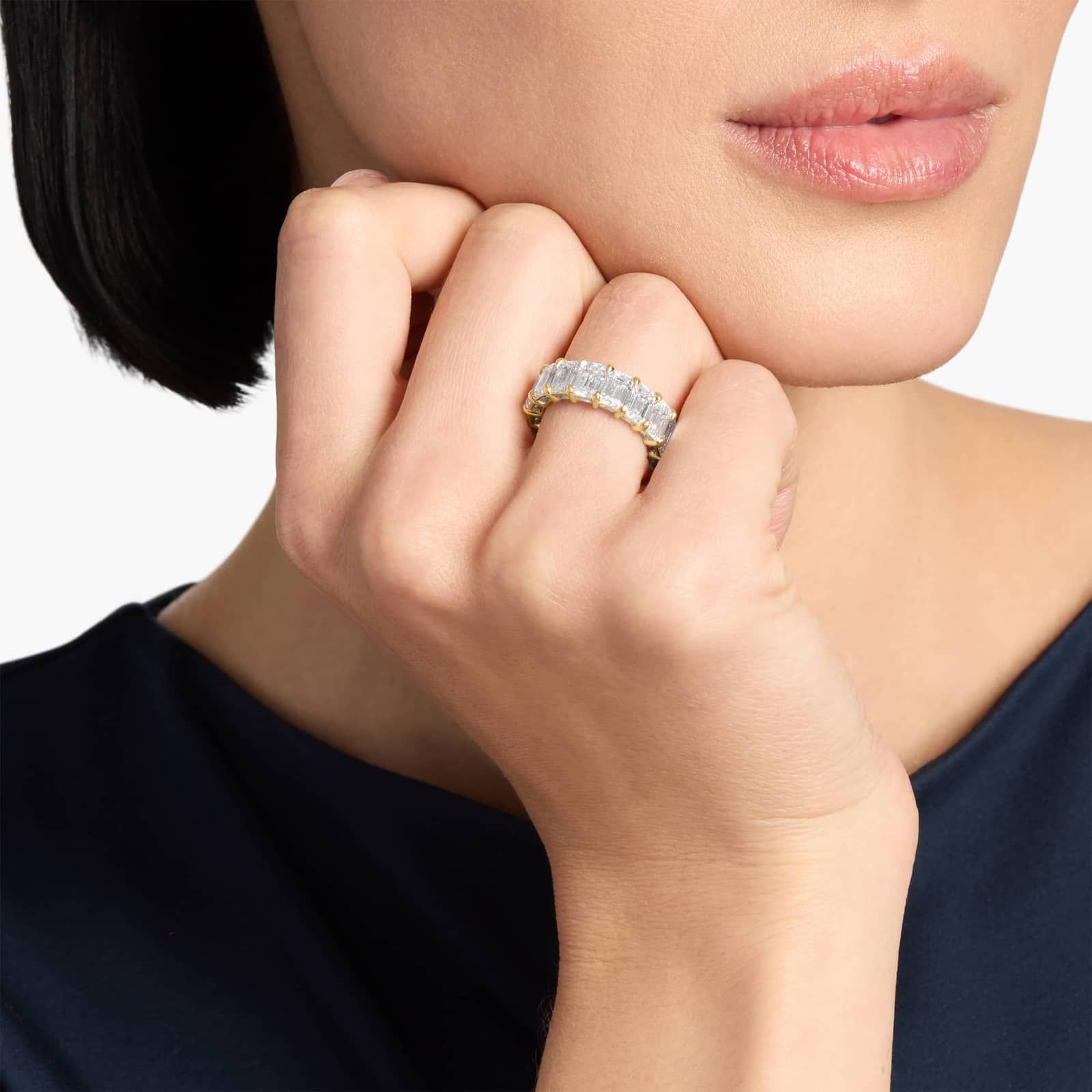 Yellow Gold Emerald Cut Diamond Eternity Ring