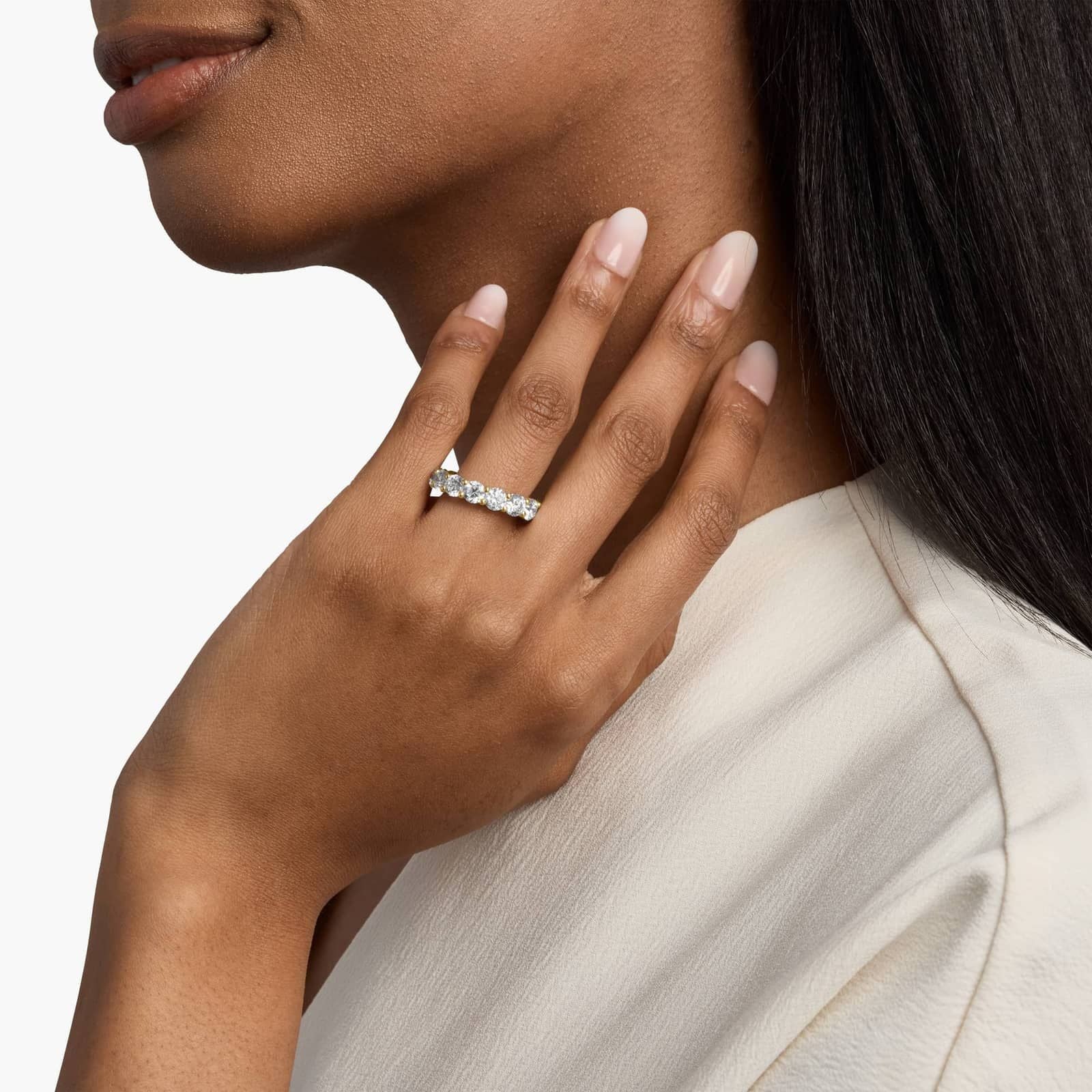 Yellow Gold Low Dome Basket Diamond Eternity Ring