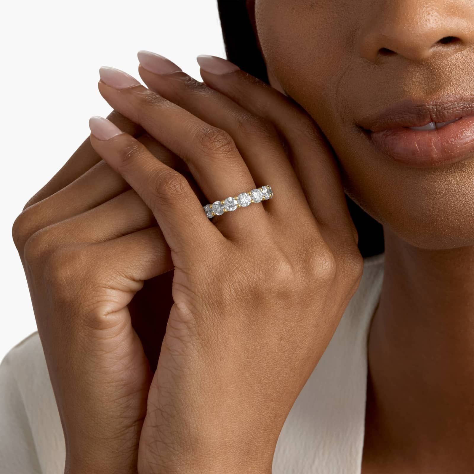 Yellow Gold Low Dome Basket Diamond Eternity Ring