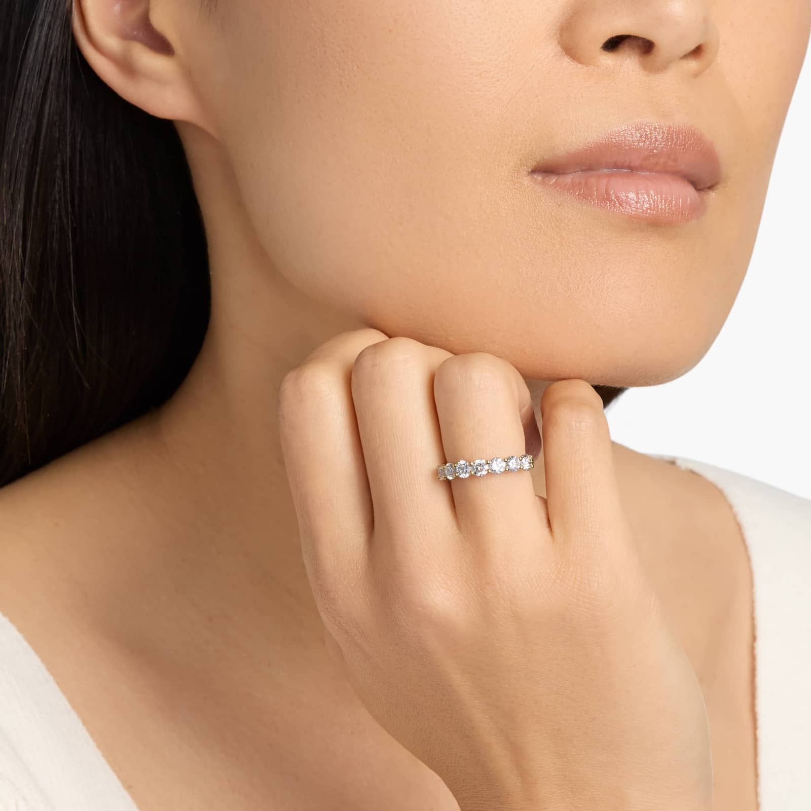 Yellow Gold Seven Stone Low Dome Basket Diamond Ring