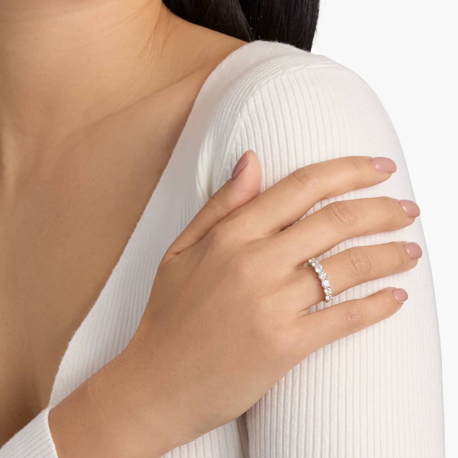 Yellow Gold Seven Stone Low Dome Basket Diamond Ring