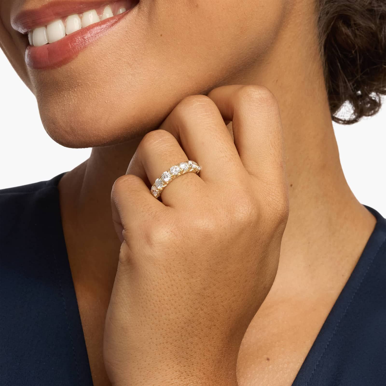 Yellow Gold French Pavé Diamond Anniversary Ring