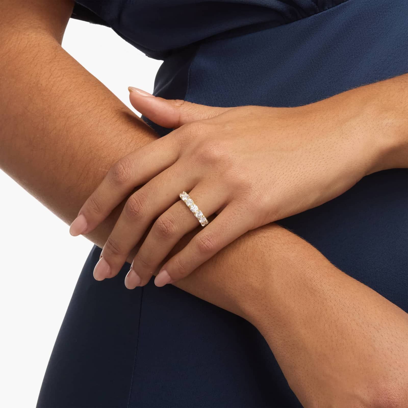 Yellow Gold French Pavé Diamond Anniversary Ring