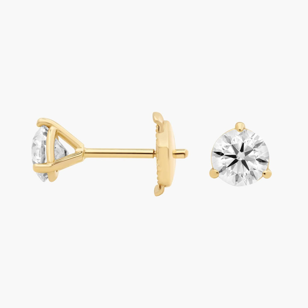 Three Prong Martini Round Brilliant Lab Grown Diamond Earrings