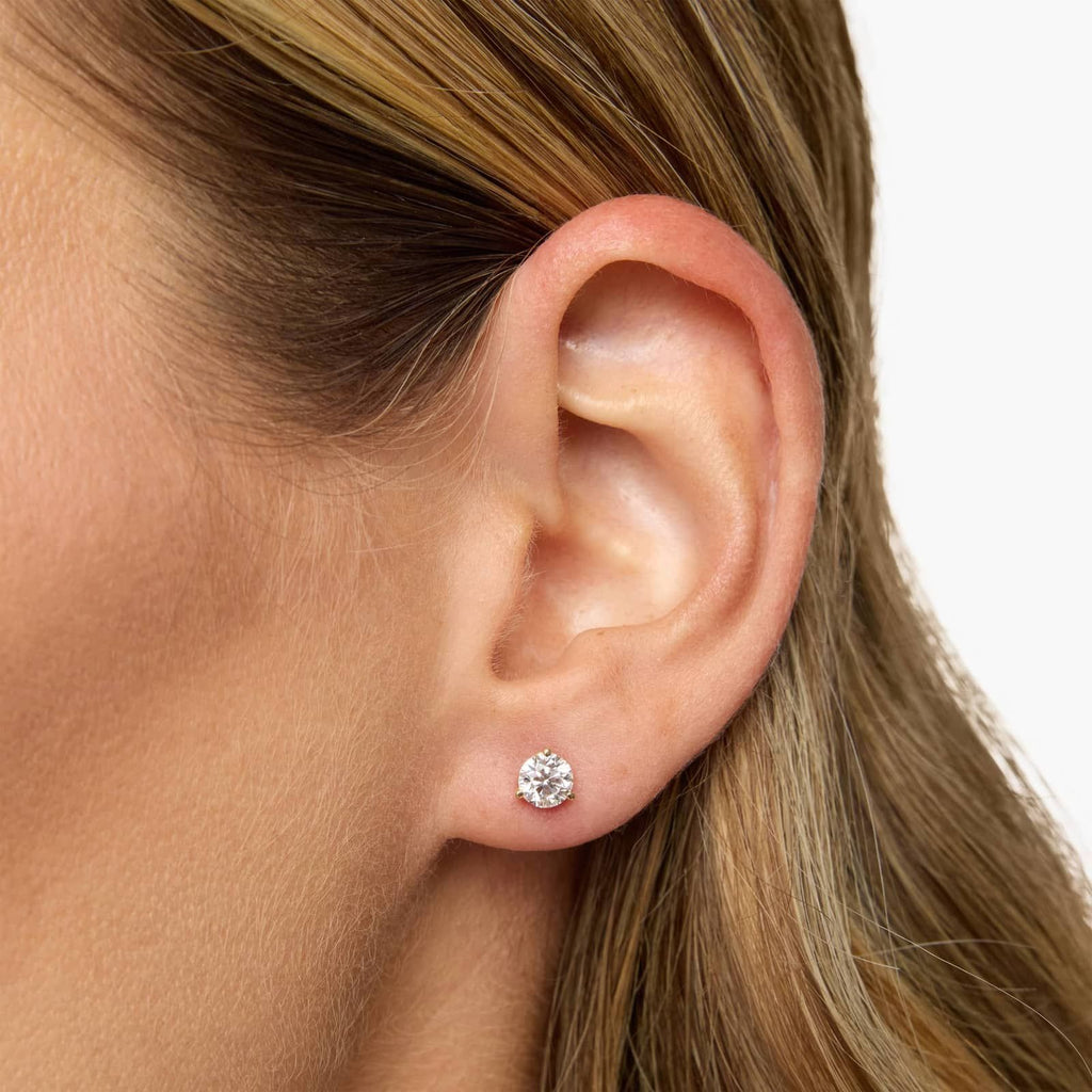 Three Prong Martini Round Brilliant Lab Grown Diamond Earrings