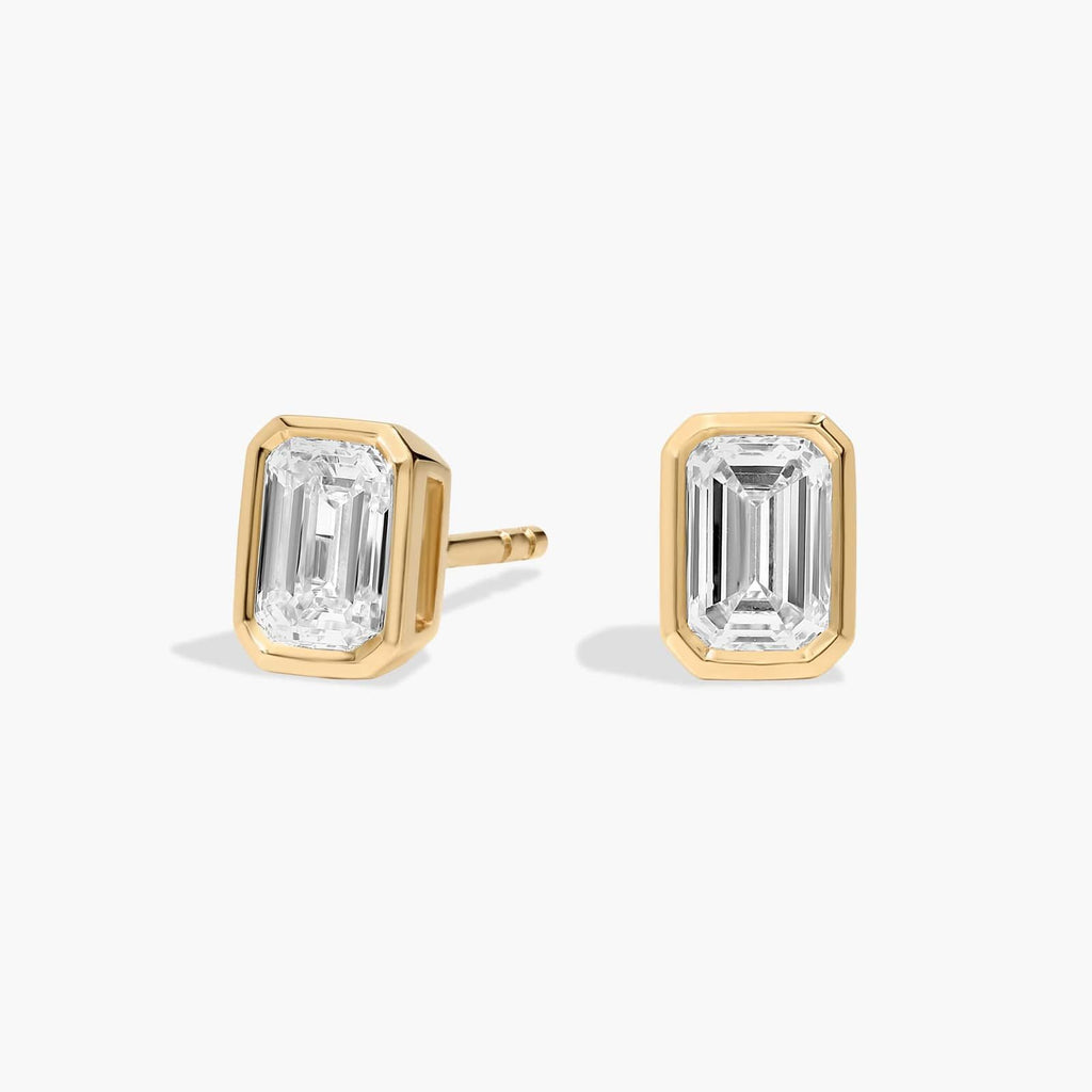 Bezel Set Emerald Cut Lab-Grown Diamond Stud Earrings
