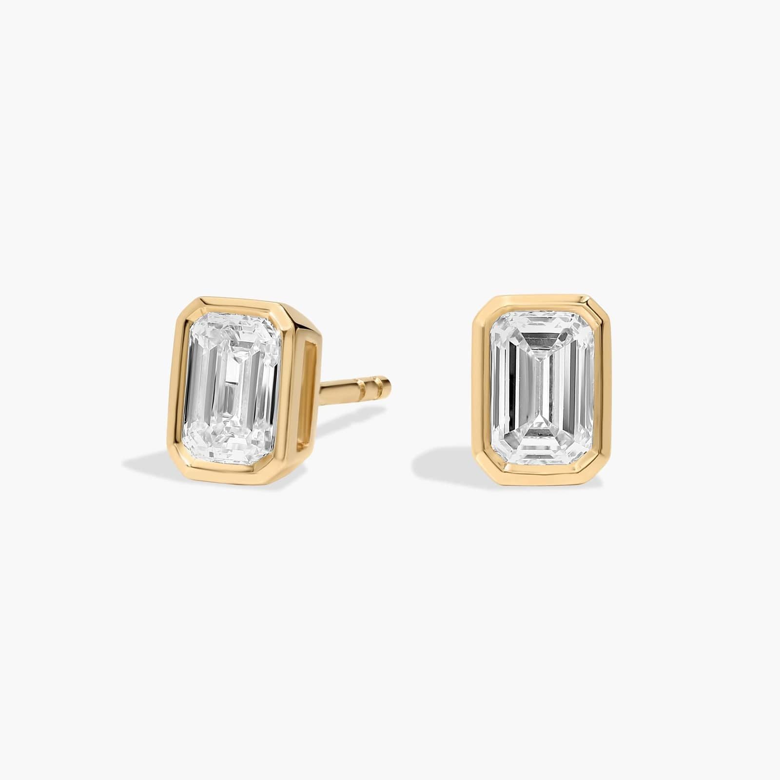 Bezel Set Emerald Cut Lab-Grown Diamond Stud Earrings