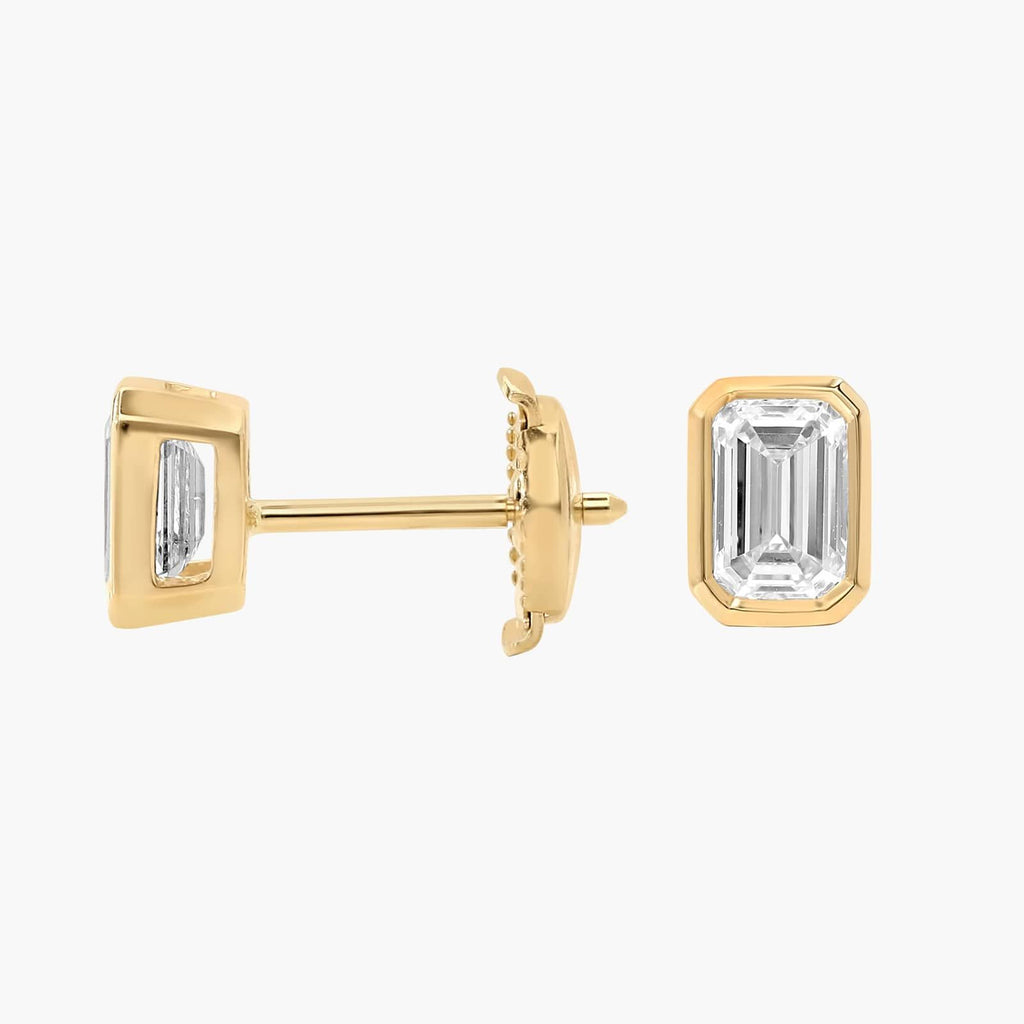 Bezel Set Emerald Cut Lab-Grown Diamond Stud Earrings