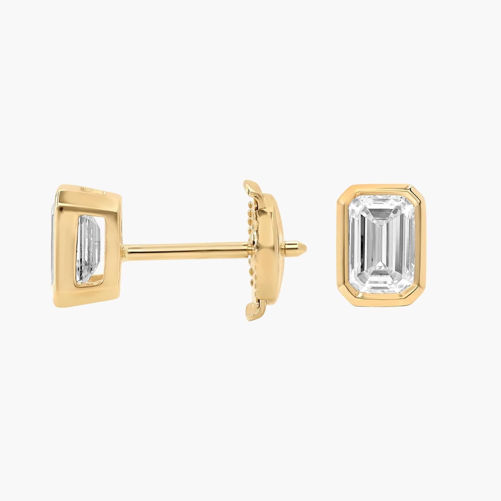 Bezel Set Emerald Cut Lab-Grown Diamond Stud Earrings