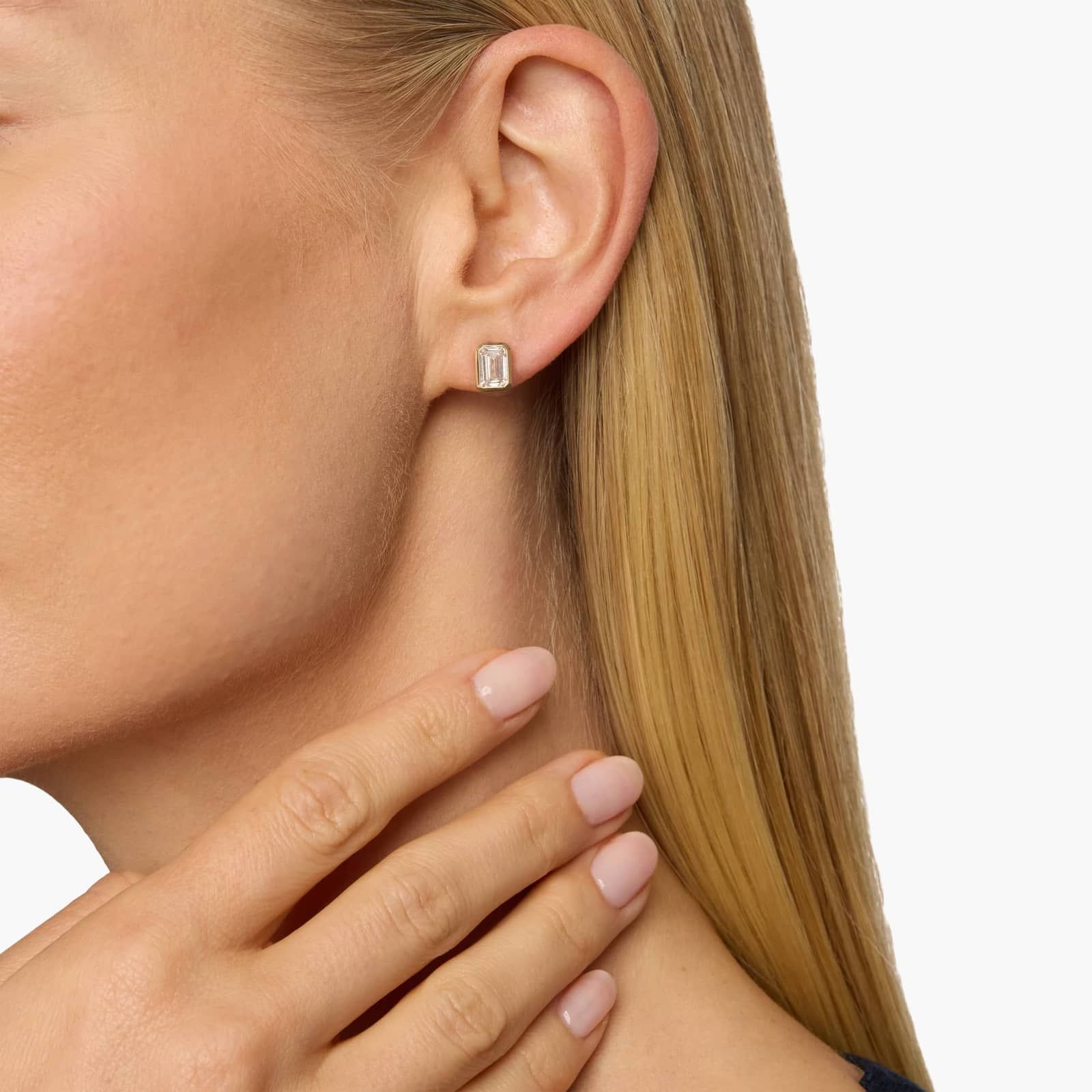 Bezel Set Emerald Cut Lab-Grown Diamond Stud Earrings