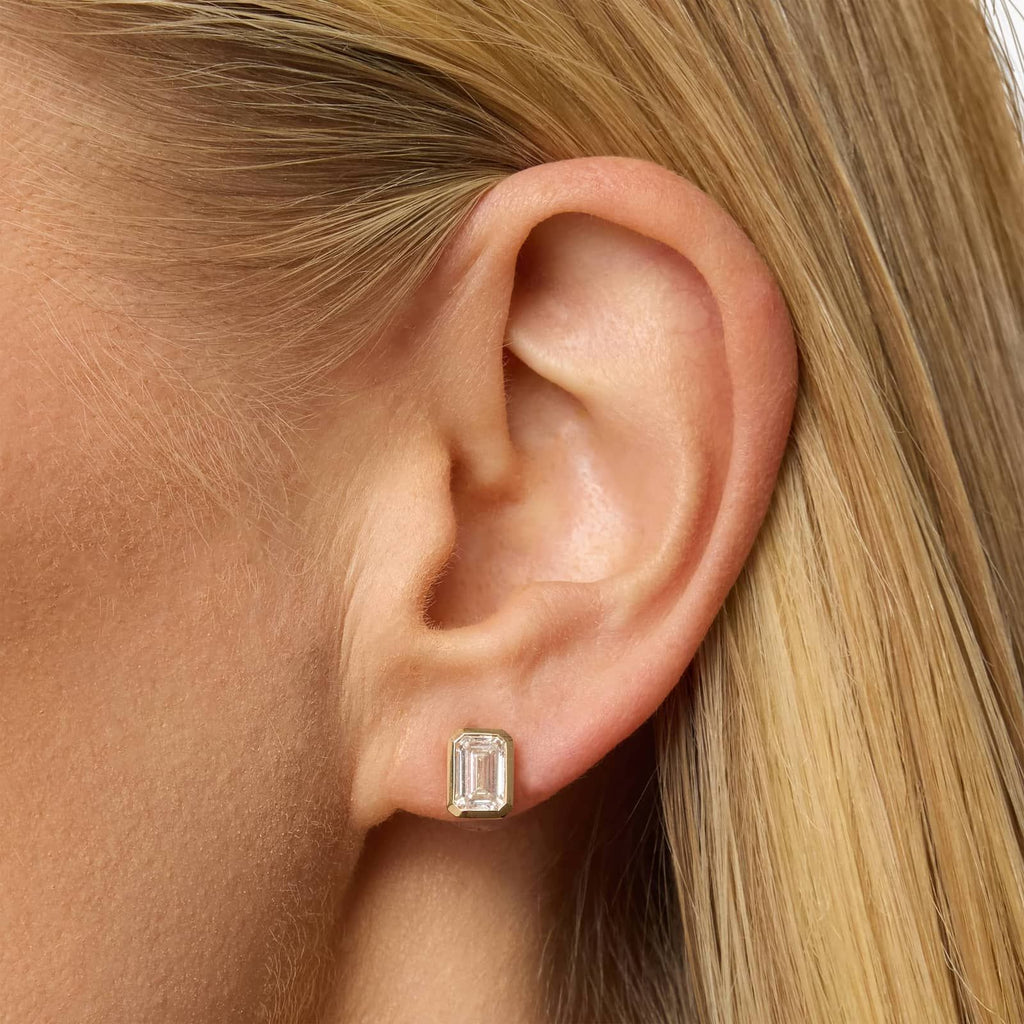 Bezel Set Emerald Cut Lab-Grown Diamond Stud Earrings