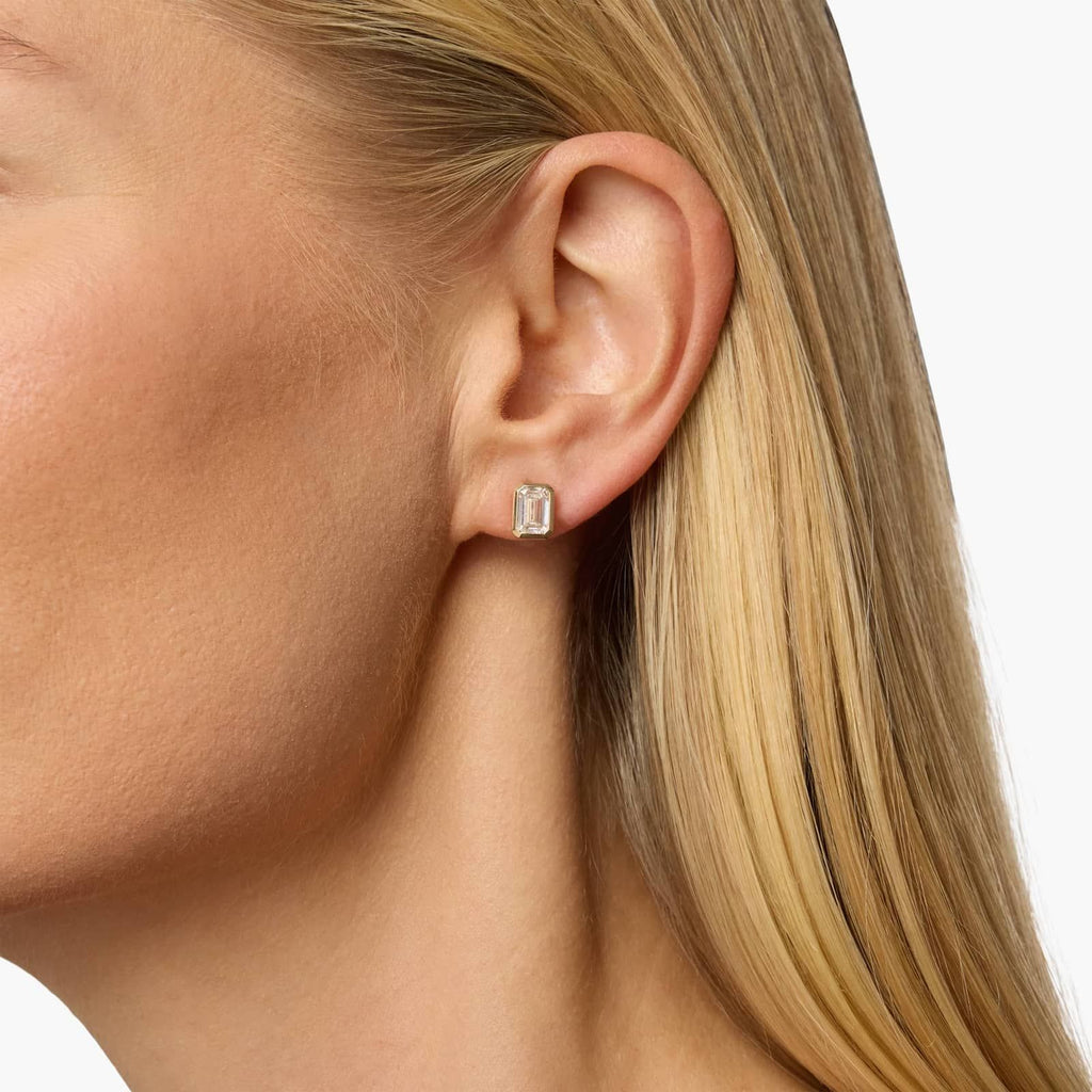 Bezel Set Emerald Cut Lab-Grown Diamond Stud Earrings