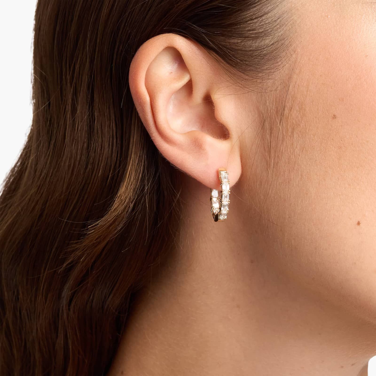 Inside Out Emerald Cut Lab Grown Diamond Hoop Earrings