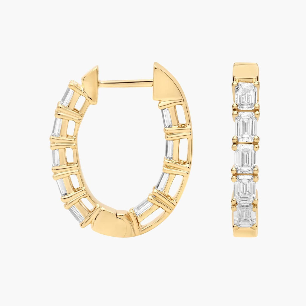 Inside Out Emerald Cut Lab Grown Diamond Hoop Earrings