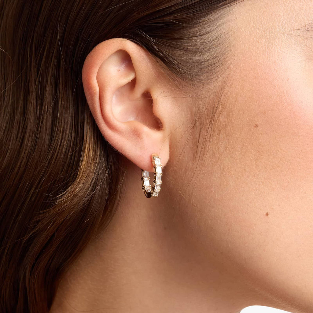 Inside Out Emerald Cut Lab Grown Diamond Hoop Earrings