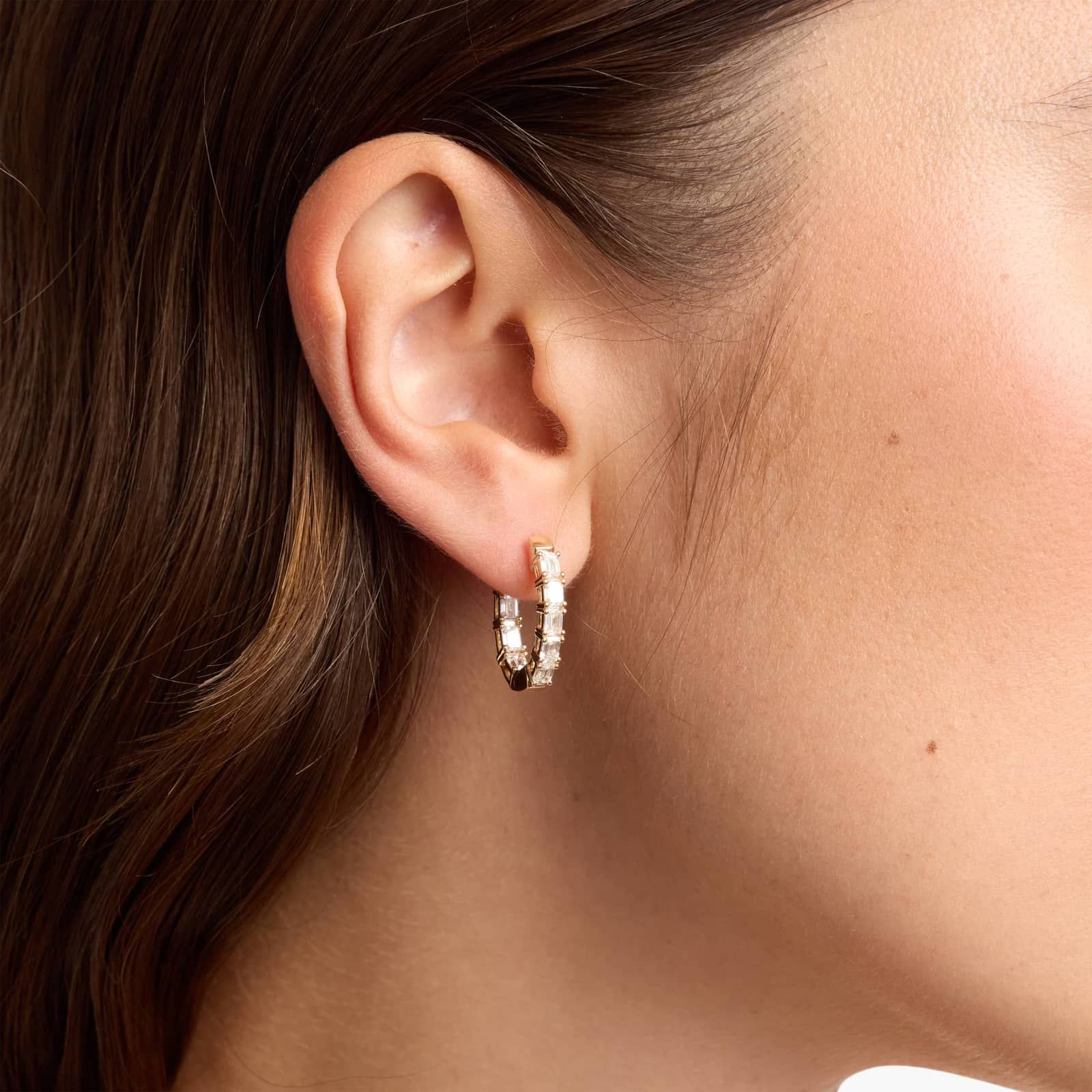 Inside Out Emerald Cut Lab Grown Diamond Hoop Earrings