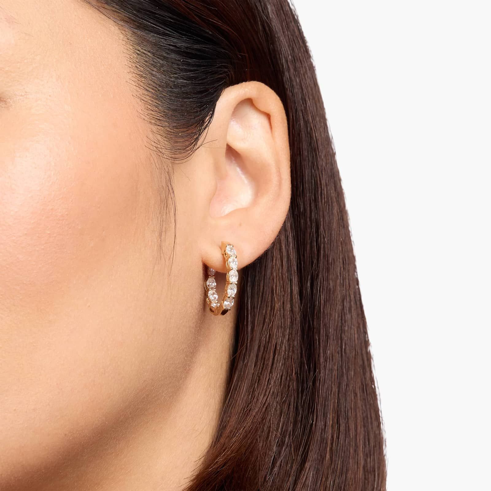 Inside Out Oval Cut Lab Grown Diamond Hoop Earrings