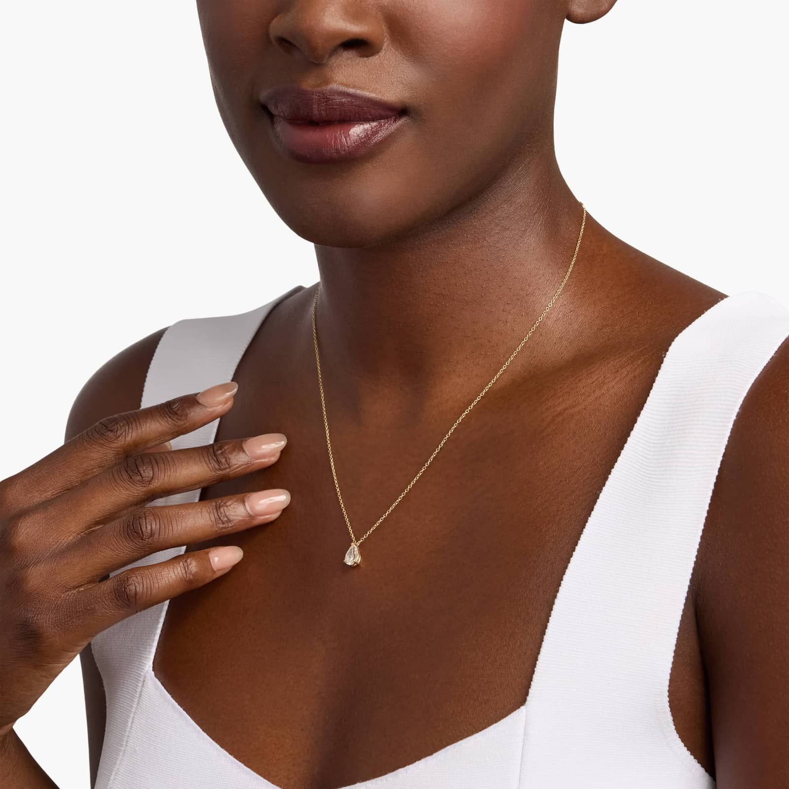 Point Up Pear Cut Lab-Grown Diamond Solitaire Pendant